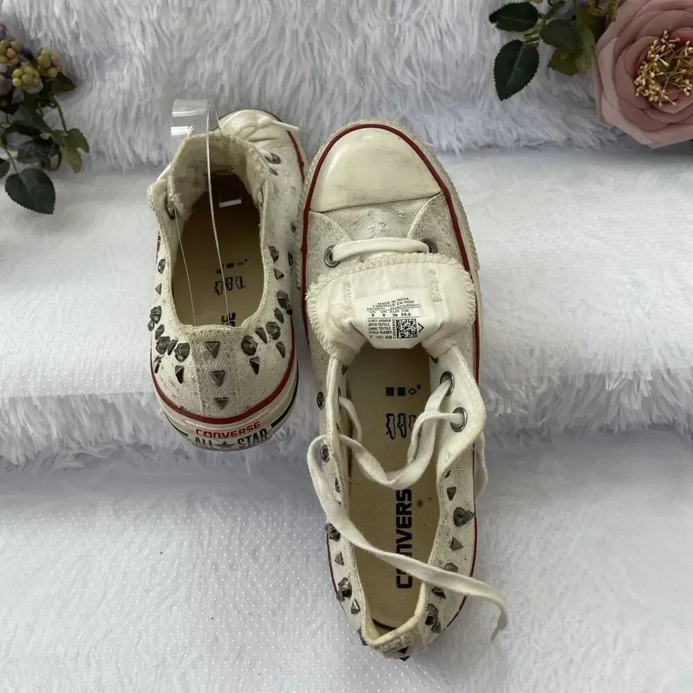 Converse All Star Studded Low Top Canvas Sneakers Women’s US 8 White Casual